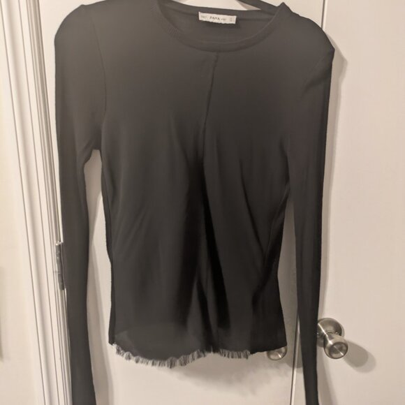 Zara mixed media long-sleeved black shirt - Picture 3 of 3
